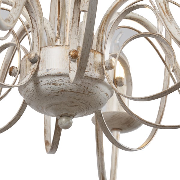 Detailansicht einer weißen, geschwungenen Deckenleuchte