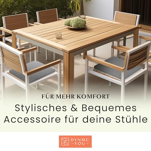 DYNMC you Sitzkissen Stuhl - Stuhlkissen 40x40 - Eckig 2er Set Grau - Test SEHR GUT - Mittelhart H3 - Sitzkissen Bank Memory Schaumstoff - Sitzpolster Stuhl - Stuhlauflage