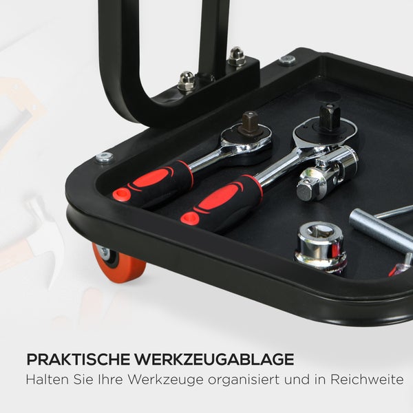 HOMCOM Werkstatthocker Arbeitshocker mit Ablage, Gepolstert Sitzkissen, Montagehocker für Garage, Werkstatt, Stahl, Rot