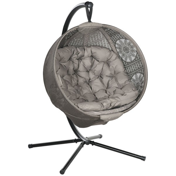 Outsunny Hängesessel, Hängeschaukel, Hängestuhl mit Sitzkissen, Klappbarem Sitzkorb, für Indoor, Outdoor, bis 120 kg Belastbar, Polyester, Sand