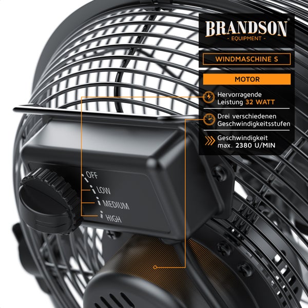 Brandson - Windmaschine Retro Stil - Ventilator Design schwarz - Tischventilator 32 Watt - hoher Luftdurchsatz - stufenlos neigbarer Ventilatorkopf