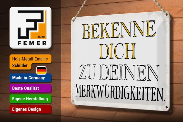Blechschild Spruch 30x20cm bekenne dich Merkwürdigkeiten