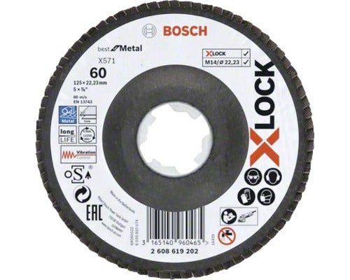 X-LOCK Fächerschleifscheibe, abgewinkelte Ausführung, Fibertragplatte, Ø125mm, K