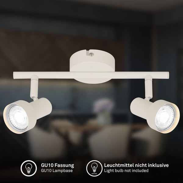 Zweiflammiger Deckenstrahler in Cremeweiß mit GU10 Fassung, Leuchtmittel nicht inklusive.