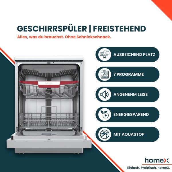 Freistehender Geschirrspüler mit Innenraum und Geschirrkörben