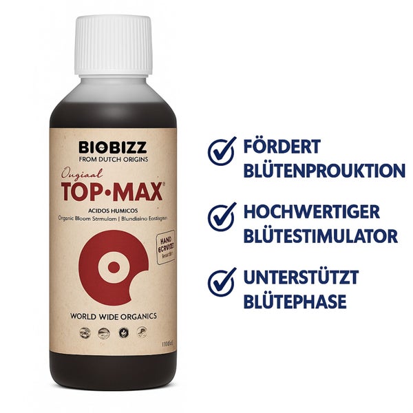 BioBizz Top Max 500 ml – Organischer Blütestimulator für maximale Blütenpracht mit Pipette – Ideal für alle Pflanzen & Anbauarten