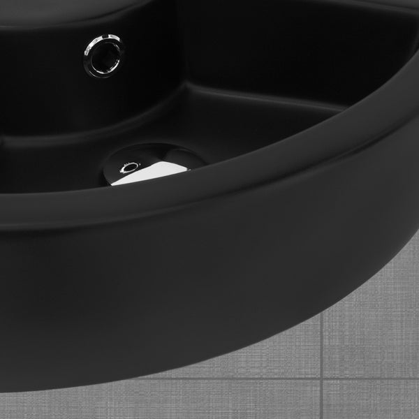 ML-Design Waschbecken Eck aus Keramik in Schwarz, 46x33x13cm, Eckig, Wandmontage/Aufsatzwaschbecken, Eckwaschbecken mit Überlauf, Hängewaschbecken Waschtisch Waschschale Waschplatz Handwaschbecken
