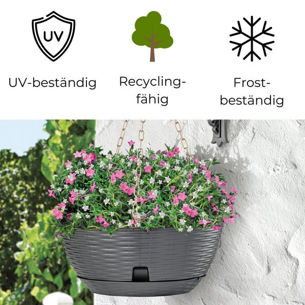 Pflanzenampel Hängeschale Blumenampel Hängeampel inkl. Kette und Wandhalterung Rattan Optik anthrazit
