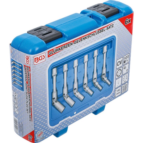 BGS Universal Glühkerzen-Gelenkschlüssel-Satz Sechskant Antrieb Innenvierkant 10 mm (3/8) SW 8 - 16 mm 6tlg. extra lang - 2986
