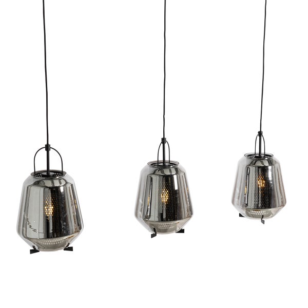 Drei Pendelleuchten mit Lampenschirmen aus Glas