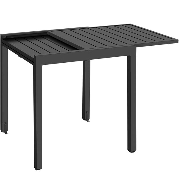 Ausziehbarer Gartentisch aus Aluminium in Anthrazit mit Lattenoberfläche.
