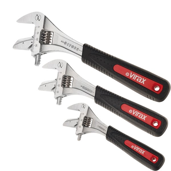 Drei verstellbare Schraubenschlüssel der Marke Virax