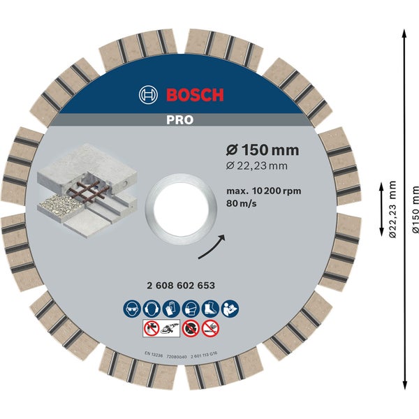 Bosch PRO Concrete Diamanttrennscheibe 150 x 22,23 mm - 2608602653