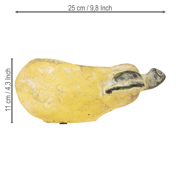 Dekorative gelbe Ente mit Größenangaben 25 cm und 11 cm