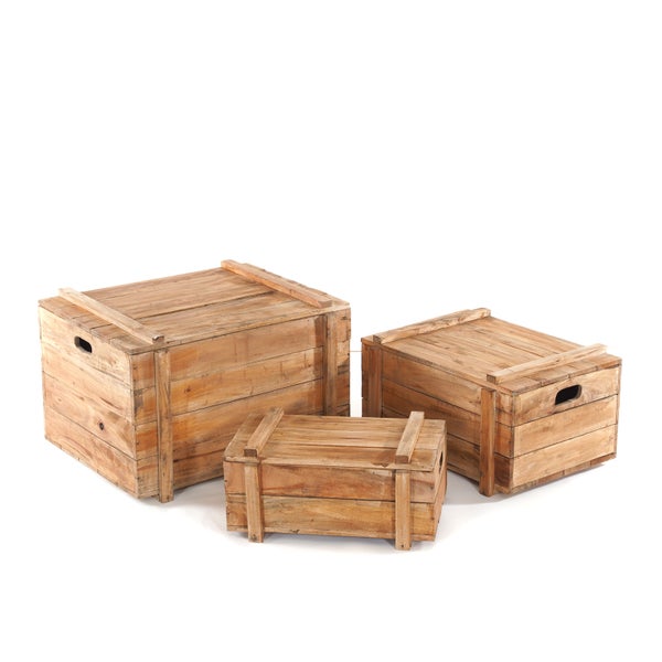 Kisten-Set Yoya 60 3-tlg. Massivholz, mit Deckel, stapelbar naturfarben
