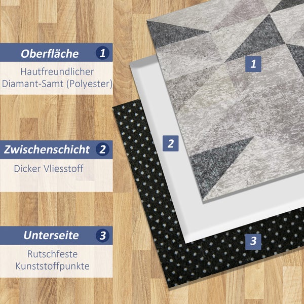 HOMCOM Teppich mit geometrischen Formen, für Schlafzimmer, Wohnzimmer, Küche, Vliesbeschichtung,  120 x 170 cm, Polyester, Grau+Schwarz+Weiß