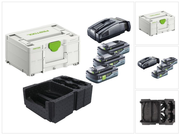 Festool Energie Set 3x BP 18 Li 4,0 Ah HPC-ASI Akkupack 18V 4,0 Ah HighPower ( 3x 205034 ) + SCA 16 Schnellladegerät 10,8 V - 18 V ( 576953 ) + Systainer