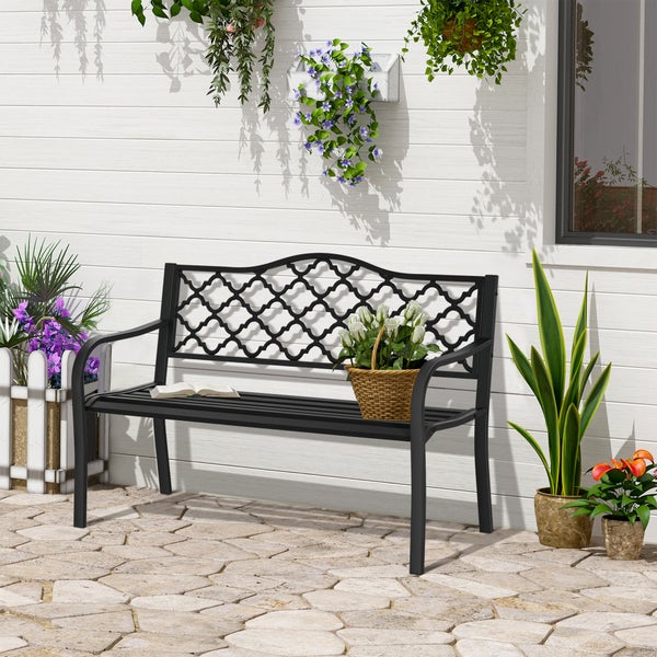 Outsunny Gartenbank 2-Sitzer, Sitzbank bis 240 kg, 128 x 58,5 x 89 cm, Gusseisen, Schwarz