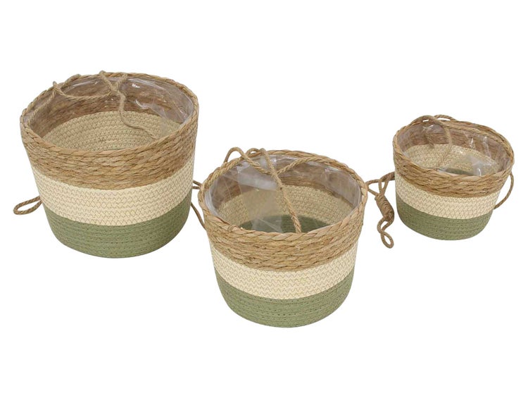 FRANK FLECHTWAREN | Pflanzampel Naturfarben, 3er Set, SISAL, PAPIERSCHNUR, SEEGRAS, Ø 26 x 20 cm, Ø 23 x 16 cm, Ø 19 x 13 cm