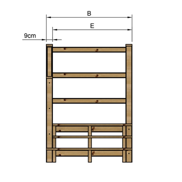 Abbildung eines Holzregals mit Maßangaben