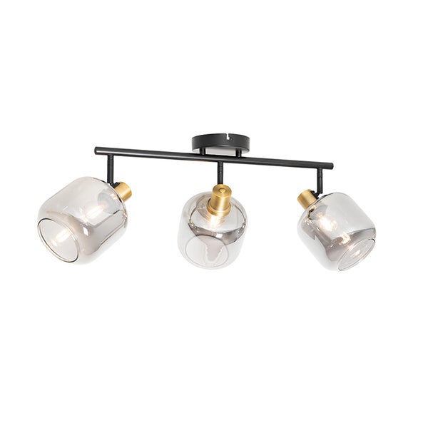 Deckenleuchte mit drei Leuchtenarmen und Glasschirmen