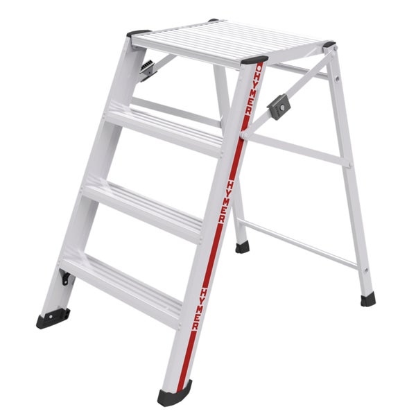 Aluminium Tritt mit drei Stufen und Herstellerlogo