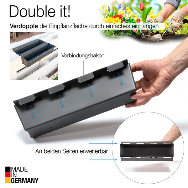 BigDean 6er Set Paletten Blumenkästen - Einsatz - mit Hängesystem zum Einhängen - 37cm anthrazit - Pflanzkasten für Europalette Balkonkasten Blumentopf - aus recyceltem PP-Kunststoff