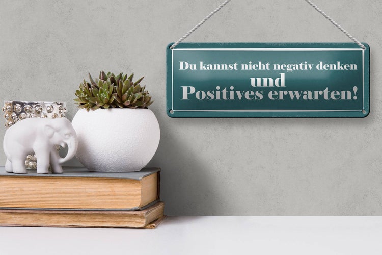 Blechschild Spruch 27x10cm negativ denken positiv erwarten Dekoration