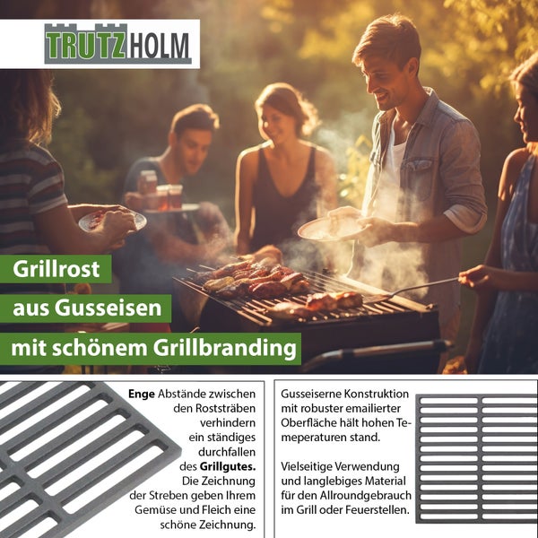 Gusseisen Grillrost mit Grillbranding in Verwendung mit Menschen beim Grillen im Freien