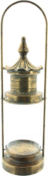 Dekoleidenschaft Laterne Gold aus Metall & Glas, 54 cm hoch, mit antiker Patina, Windlicht, Hängelaterne, Kerzenhalter, Gartenlaterne