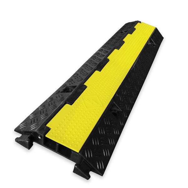 FLOORDIREKT Kabelbrücke Peak - Stabile Gummibrücke - mit 2 Kabelkanälen - Erweiterungsmöglichkeit - Schwarz-Gelb - 98 cm