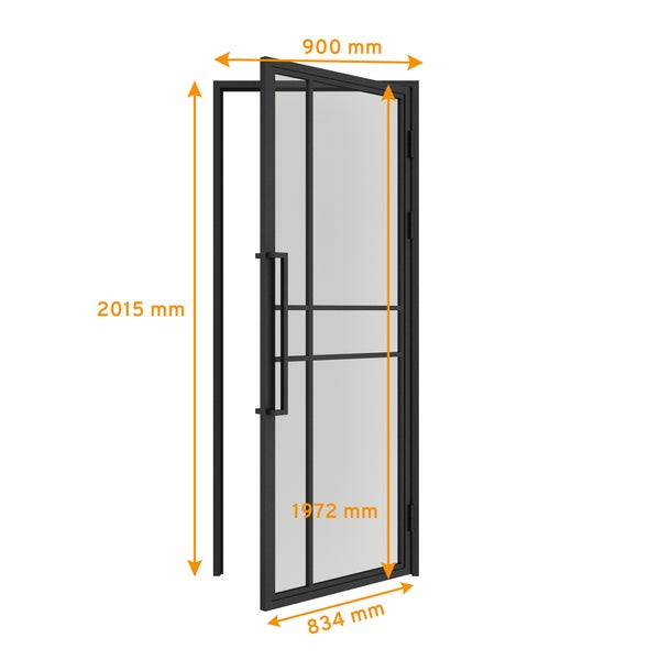 Loft Glastür 834x1972mm Klarglas DIN Rechts Komplettset Design mit Beschlag Griffstange und Zarge