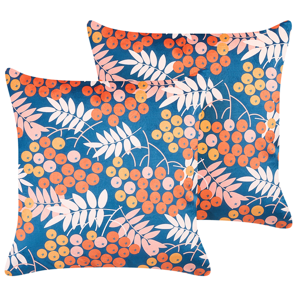 Dekokissen 2er Set SUMAC Samtstoff 45 x 45 cm Bunt Pflanzenmuster