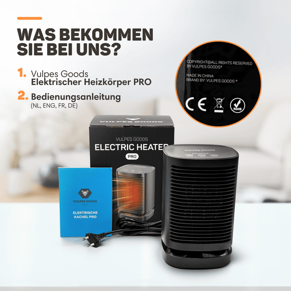 Vulpes Goods Keramik Heizlüfter - Keramik Heizung - 950 Watt Heizung - Oszillation 70° - 3 Leistungsstufen - Elektrischer Heizlüfter - Heizlüfter - Schwarz