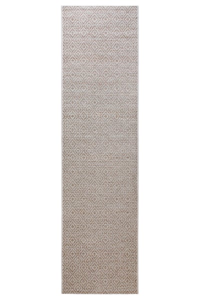 Flachgewebe-Teppichläufer mit geometrischem Rautenmuster für den Innen- und Außenbereich.