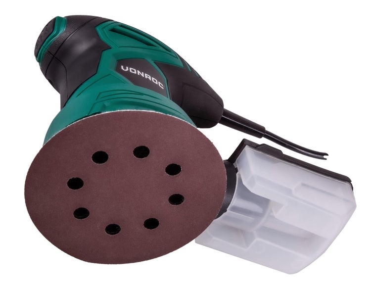 VONROC Exzenterschleifer elektrisch, Schleifmaschine - Handschleifer mit Staubbehälter 300W, 13.000/min, 125mm, Variable Geschwindigkeit - Ideal für Holz, Kunststoff, Metall - inkl. 12 Schleifpapier