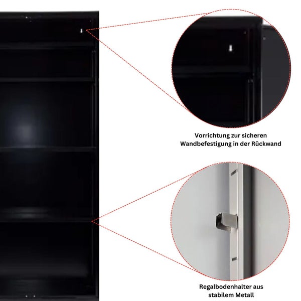 PROREGAL Stahlschrank Bee 5 Fachböden HxBxT 195 x 92 x 60 cm Pulverbeschichtetes & Verstärktes Fachbodenmaterial Schwarz & Rot