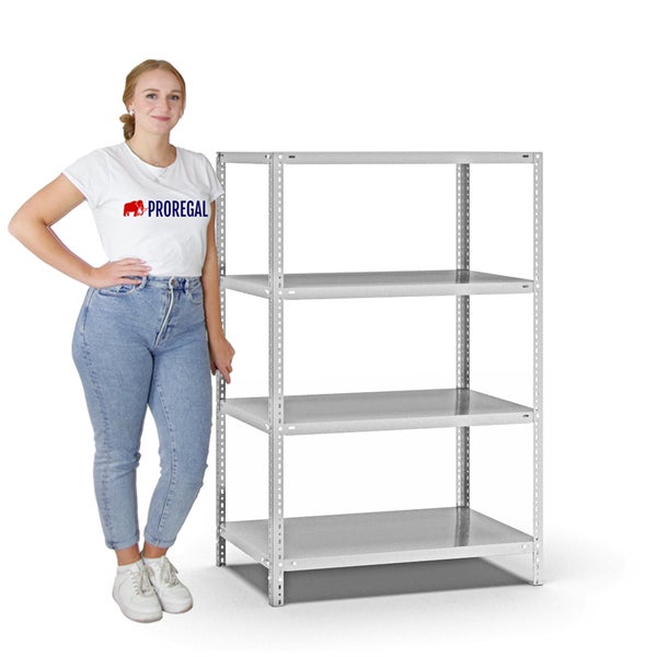 PROREGAL Fachbodenregal Schraubsystem Light-Duty Grundregal HxBxT 150 x 100 x 60 cm 4 Ebenen Fachlast 125 kg Beidseitig Nutzbar Lichtgrau