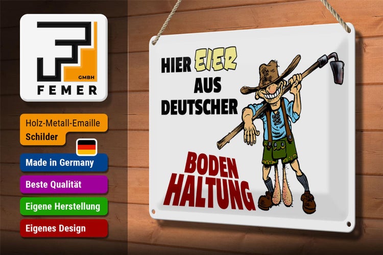 Blechschild Spruch 30x20cm hier Eier aus deutscher Bodenhaltung