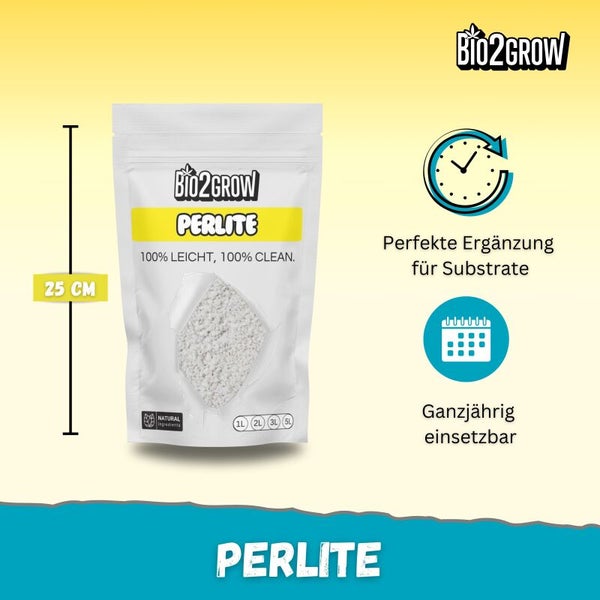 Bio2Grow Perlite 3 Liter 3–4 mm – Natürliches Vulkangestein für optimale Drainage – Bodenverbesserer für Erde & Hydrokultur – Luftiges Substrat, keimfrei & vielseitig einsetzbar