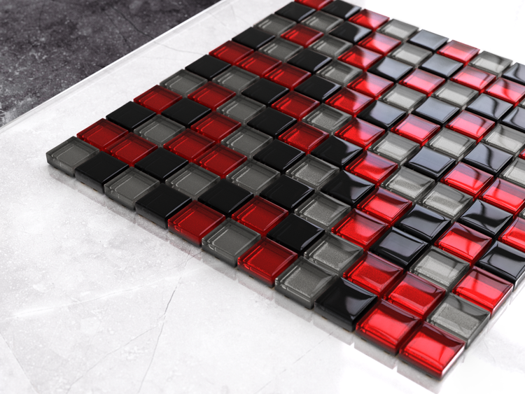 Glasmosaik auf Netz für Bad und Küche 30cm x 30cm  - Crimson Grey