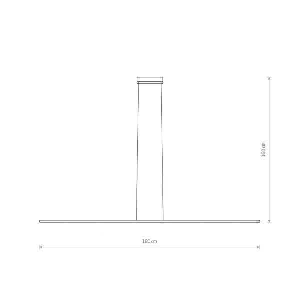 Technische Zeichnung einer 180 cm langen und 160 cm hohen Pendelleuchte