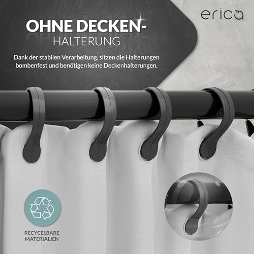 Erica Duschstange 70x90, 90x140 oder 70x160 cm Duschvorhangstange Ecke für Badewannen geeignet, Winkelstange, Montage ohne Deckenstütze, Gebogene Stange, Schwarz Pulverbeschichteter Stahl