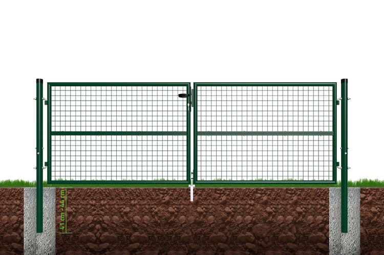 OLGA Doppelflügeltor für Stabmattenzaun 3m  Breite 306 x Höhe 106 cm  Moosgrün, inkl. Griff, Schloss und Schlüssel I Gartenpforte Einfahrtstor Hoftür