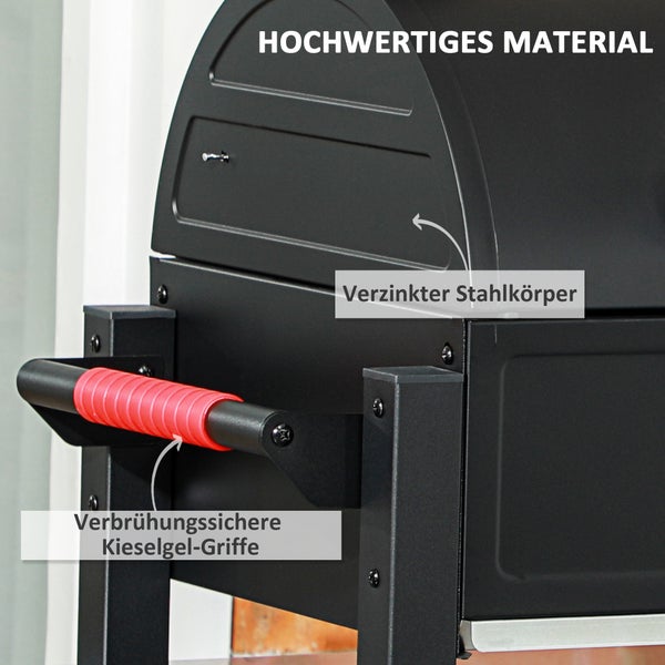 Outsunny Holzkohlgrill, Tischgrill mit Grillrost, Deckel für Picknick, Verzinkter Stahl, Schwarz, 68,5 x 50 x 54 cm