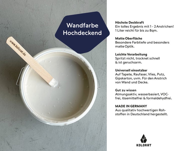Kolorat matte Wandfarbe Hochdeckend – Salbei K/23-9-28-33/T – 2.5L  Matte Wand- & Deckenfarbe, höchste Deckkraft, geruchsarm, atmungsaktiv, leichte Verarbeitung. Hochwertige Innenfarbe für alle Räume.