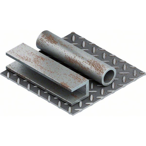 Abbildung von Stahlprofilen: Rechteckrohr, U-Profil und Riffelblech