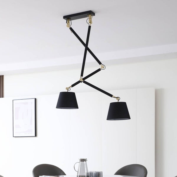 Lucande Deckenlampe Marvaine in Schwarz aus Metall (2 flammig, E27) - Textil Deckenleuchte Lampe Wohnzimmerleuchte