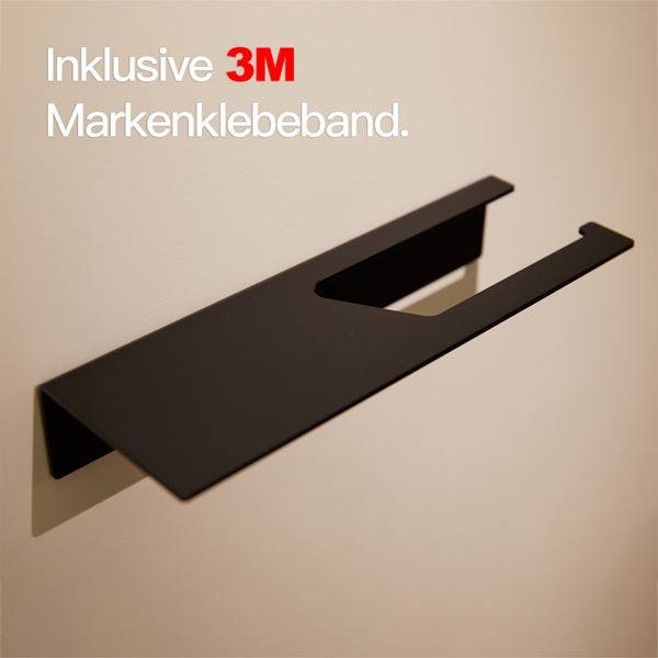Designfabrik Hamburg Toilettenpapierhalter ohne Bohren Schwarz mit Ablage 27cm