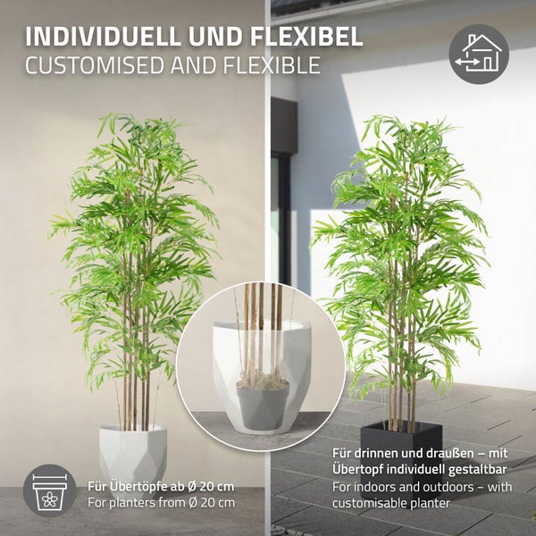 ML-Design Künstlicher Bambus 180 cm, Künstliche Pflanzen groß, Kunstpflanze mit Echtholzstamm, Fake Plastik Pflanze Dekoration im Topf für Indoor und Outdoor, Kunstbaum wie echt für Wohnzimmer Büro